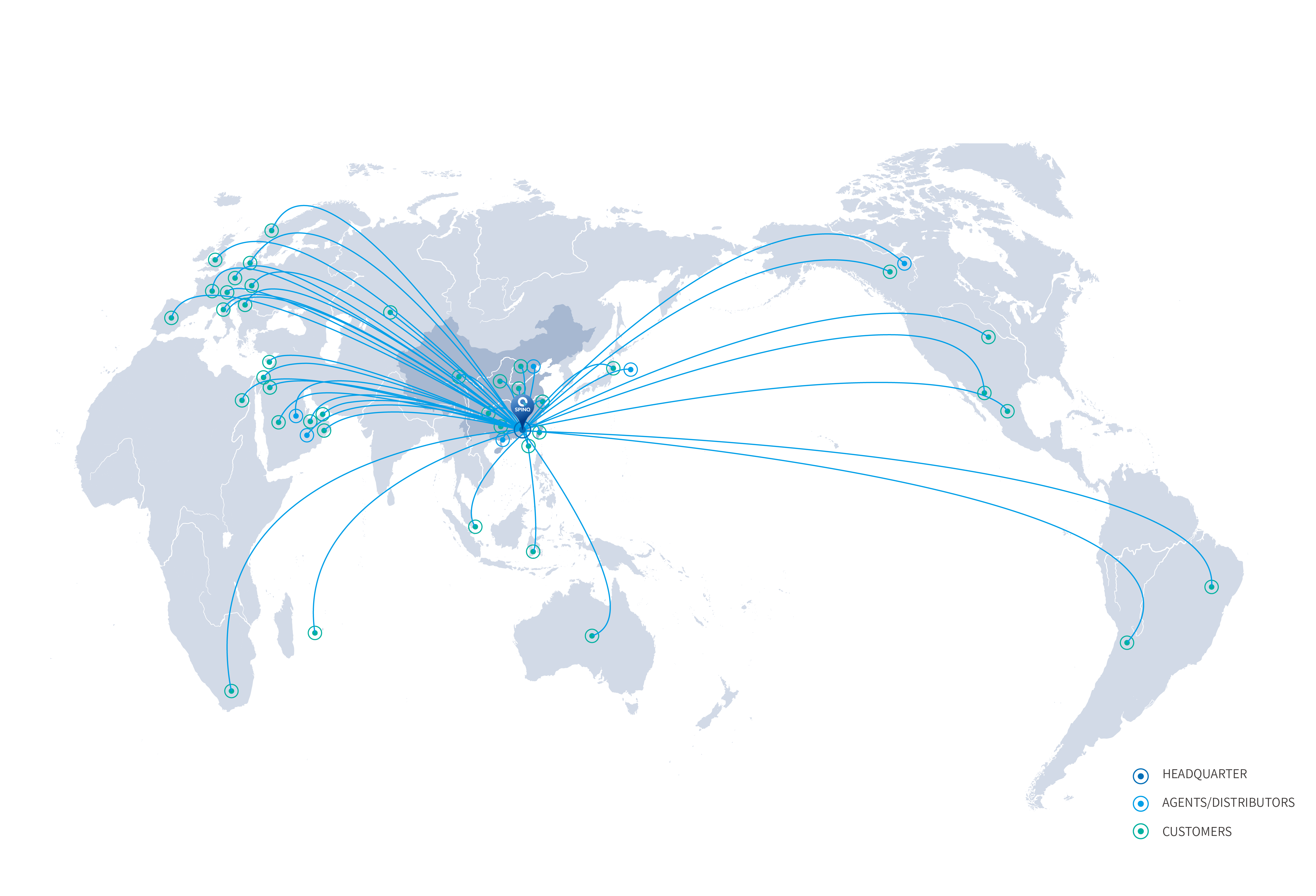Global distribution map of SpinQ's quantum computing products across five continents